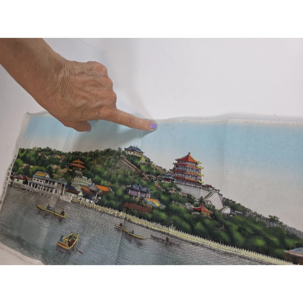 Antique Chinese Silk Handwoven Scenic Tapestry Water Theme Asian Wall Hanging 24